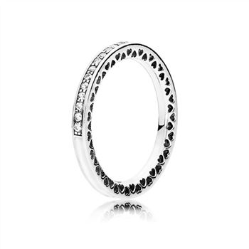 Pandora Radiant Hearts of PANDORA Ring, Silver Enamel & Clear CZ 191011CZ