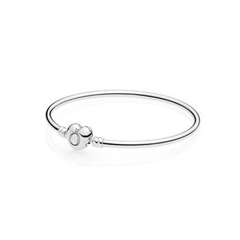 Pandora Moments Silver Bangle, Logo Heart Clasp 596268