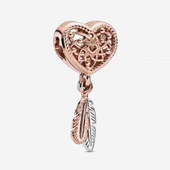 Openwork Heart & Two Feathers Dreamcatcher Charm 789068C00