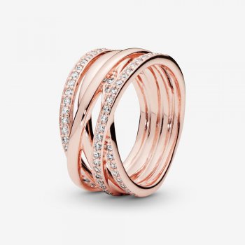 Sparkling & Polished Lines Ring Rose gold plated 180919CZ